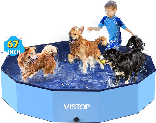 Foldable Dog Pool - Hard Plastic Shell Dogs Cats and Kids Swimming Pool