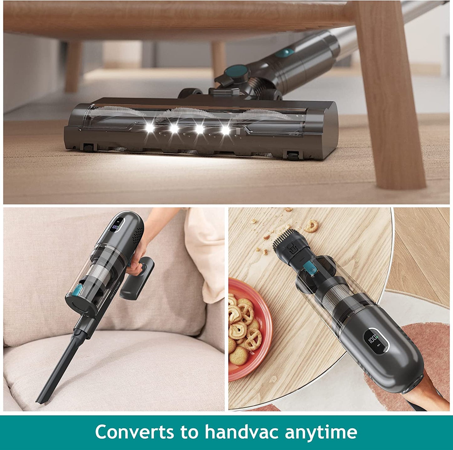Cordless Vacuum Cleaner - LED Touch Display Vacuum with Brushless Motor