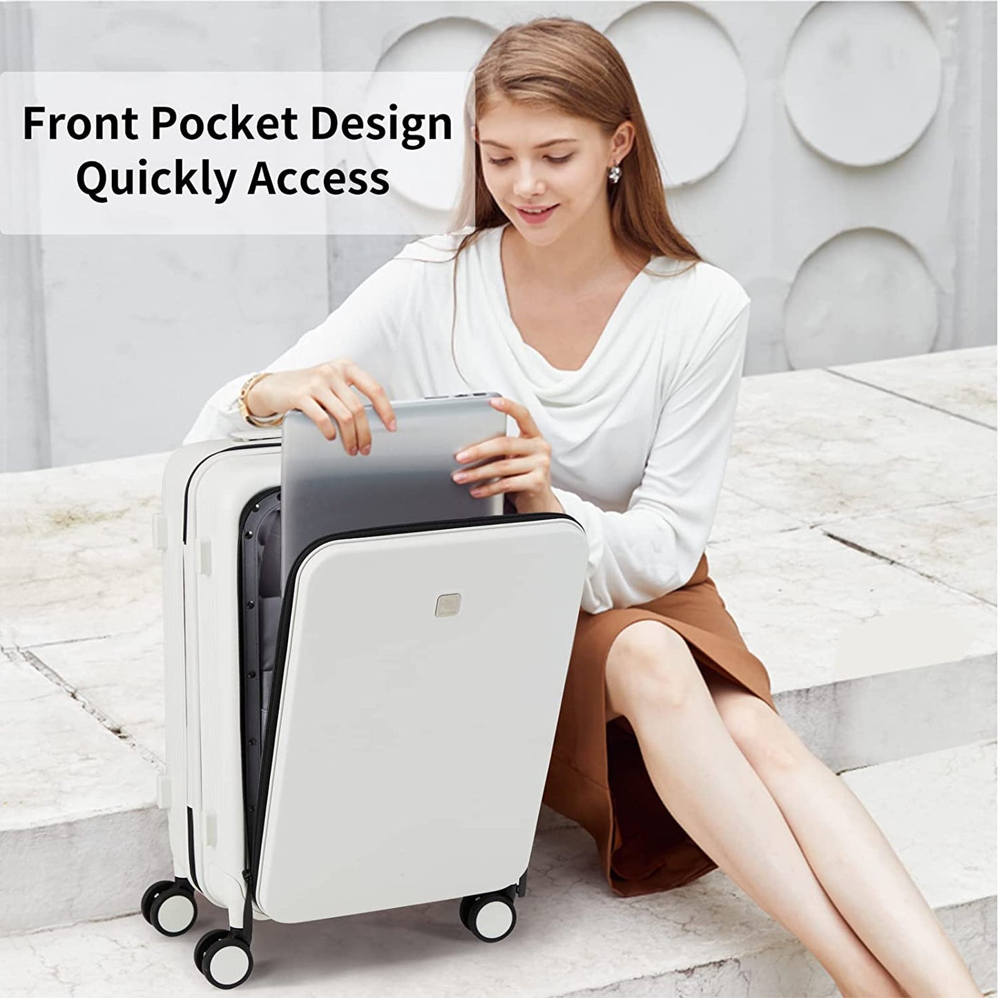 Carry on Luggage with Spinner Wheels Hard Suitcases with Front Pocket & TSA Lock