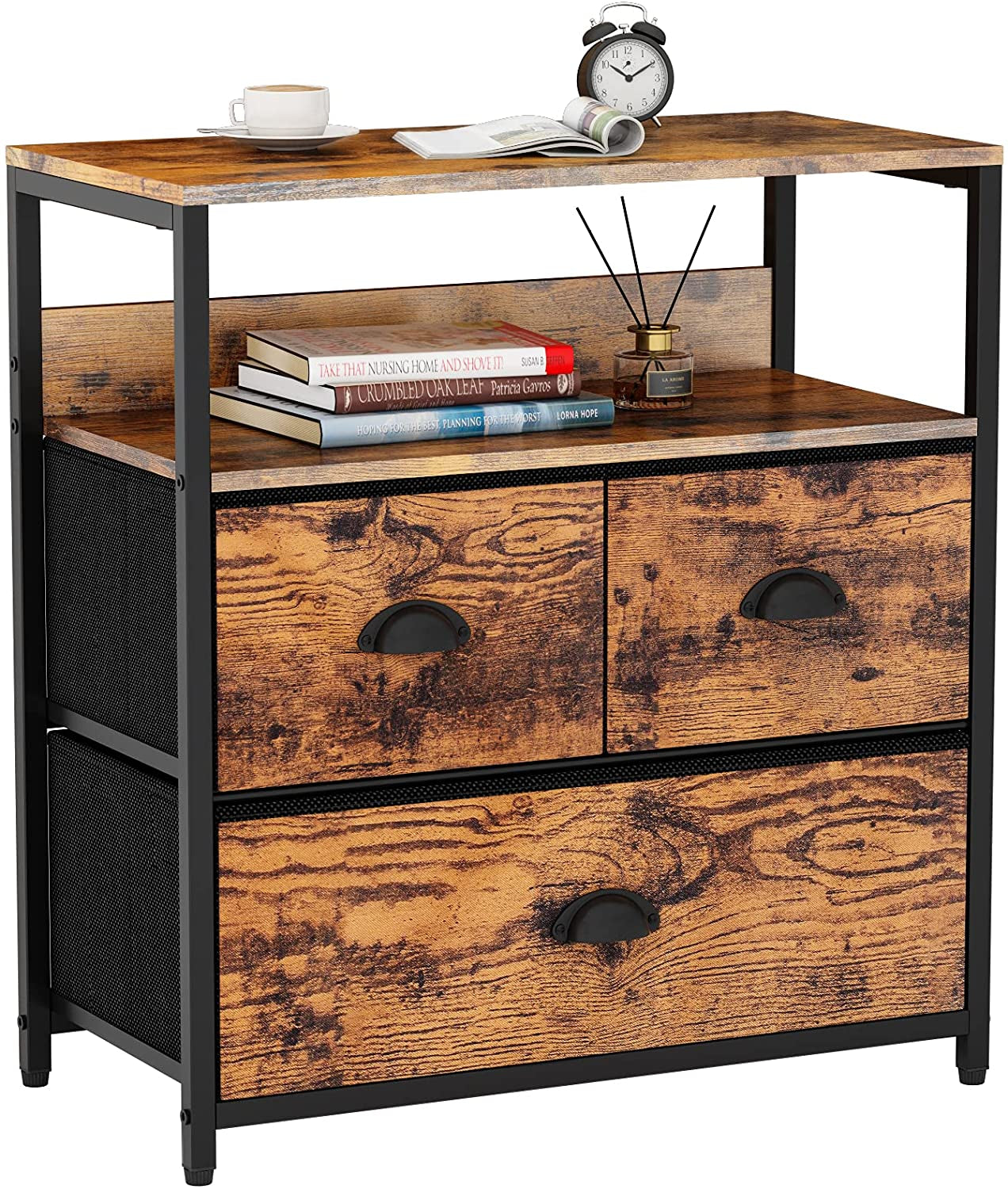 Bedroom Nightstand - Bedside Dresser Organizer with Storage Shelf