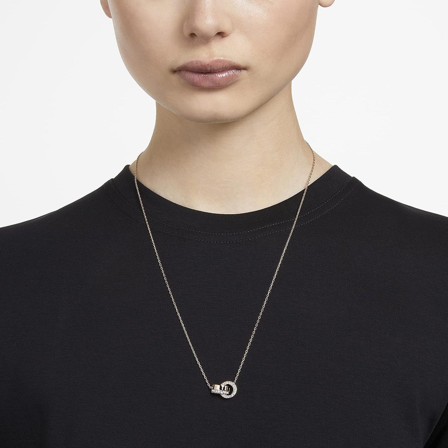 Hollow Crystal Necklace and Earrings Jewelry Rhodium & Rose Gold Tone Finish