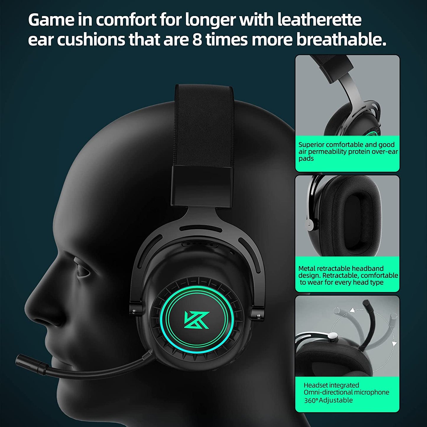 Gaming Headset - Wireless & Wired Bluetooth Headphone for PC PS5 Xbox