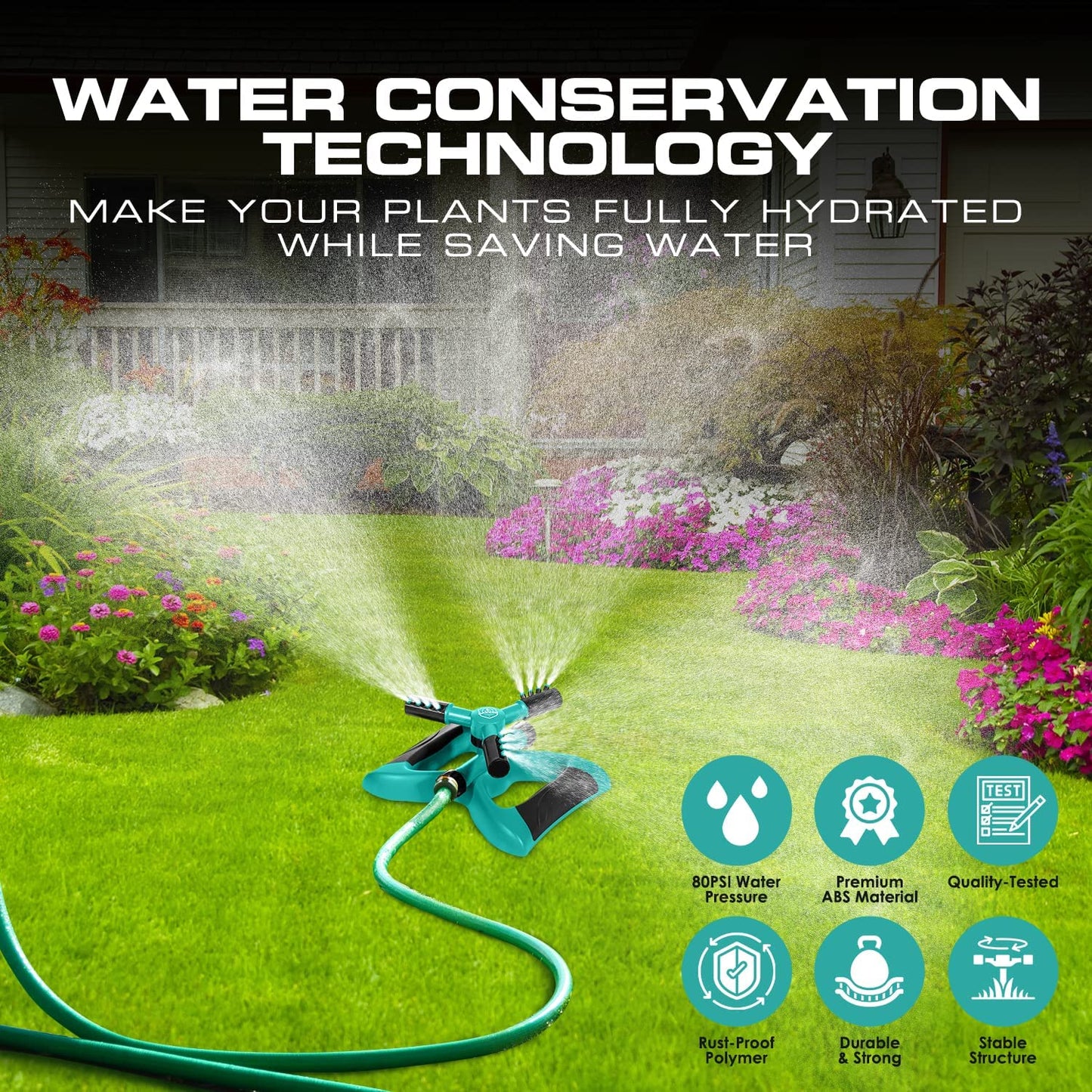 Sprinklers - Automatic Rotating Garden Sprinkler Large Area Coverage Lawn and Yard Sprinklers