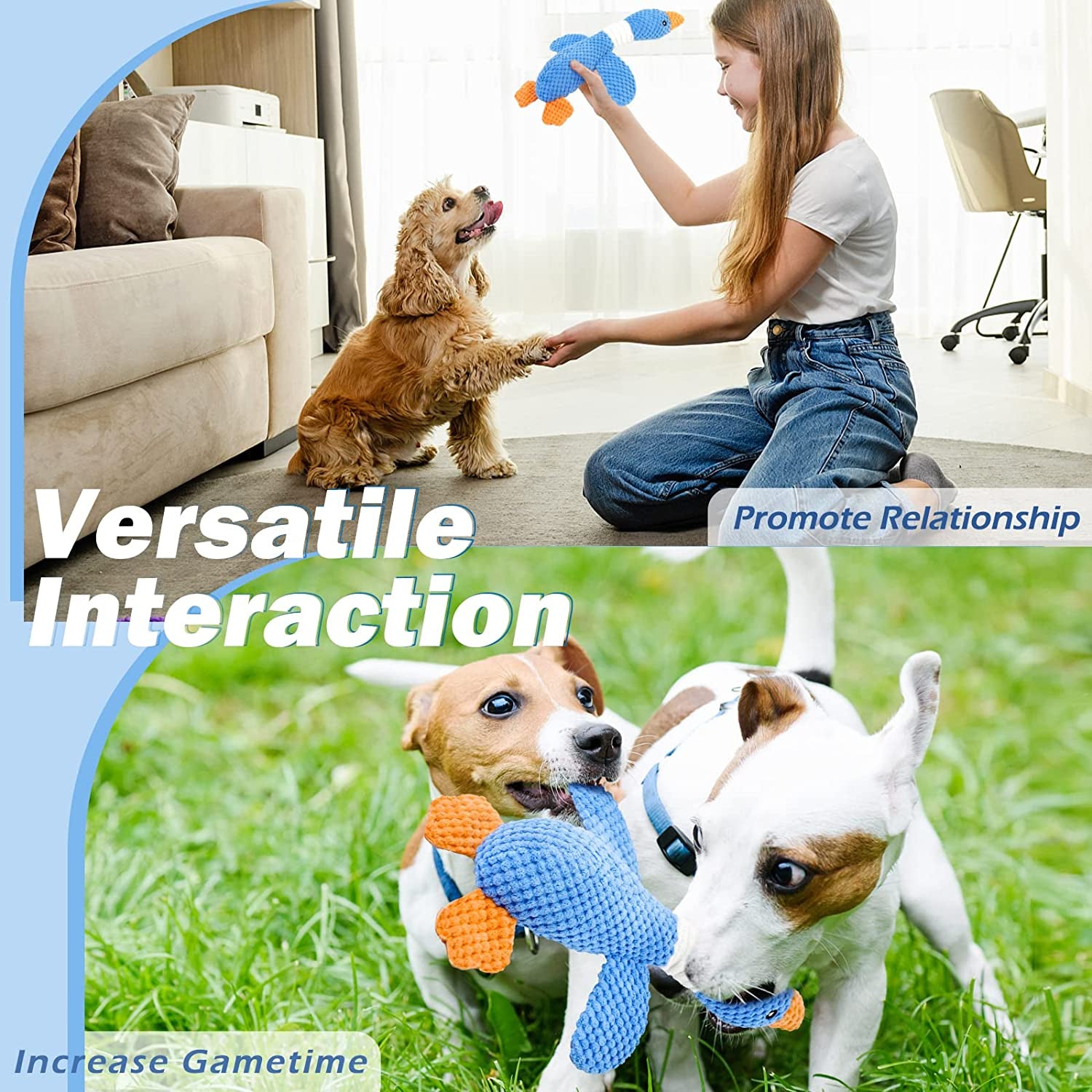 Indestructible Dog Toys for Aggressive Chewers - Crinkle Squeaky Dog Toys for Teething