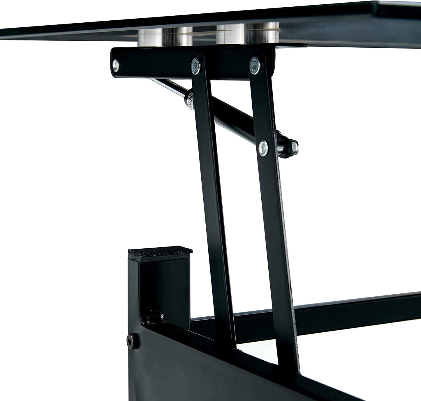 Lift Top Coffee Table - Glass Center Table with Storage Shelf & Metal Frame