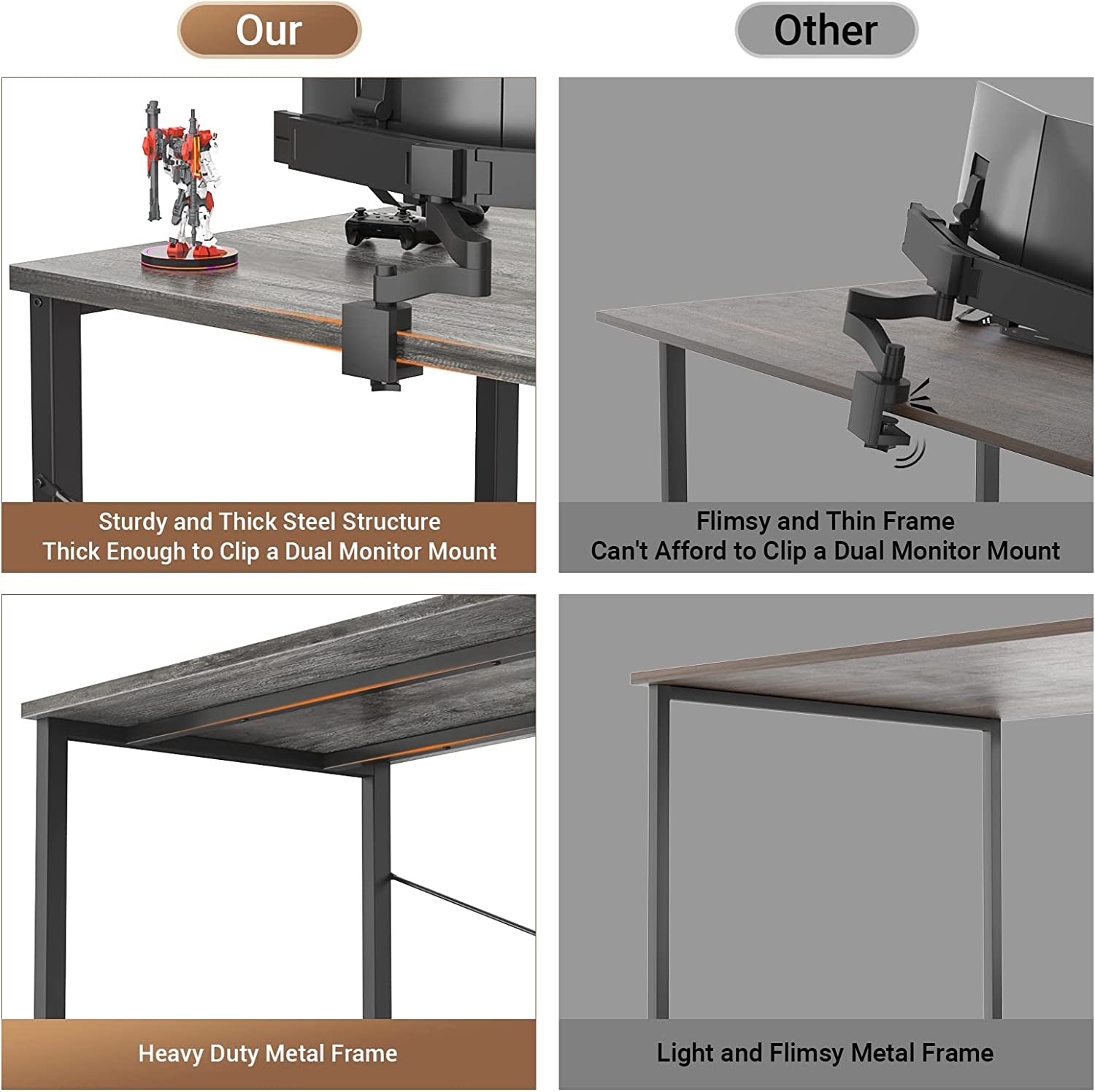 Gaming Desk with Power Outlet and USB - 40 Inch Reversible Laptop Table