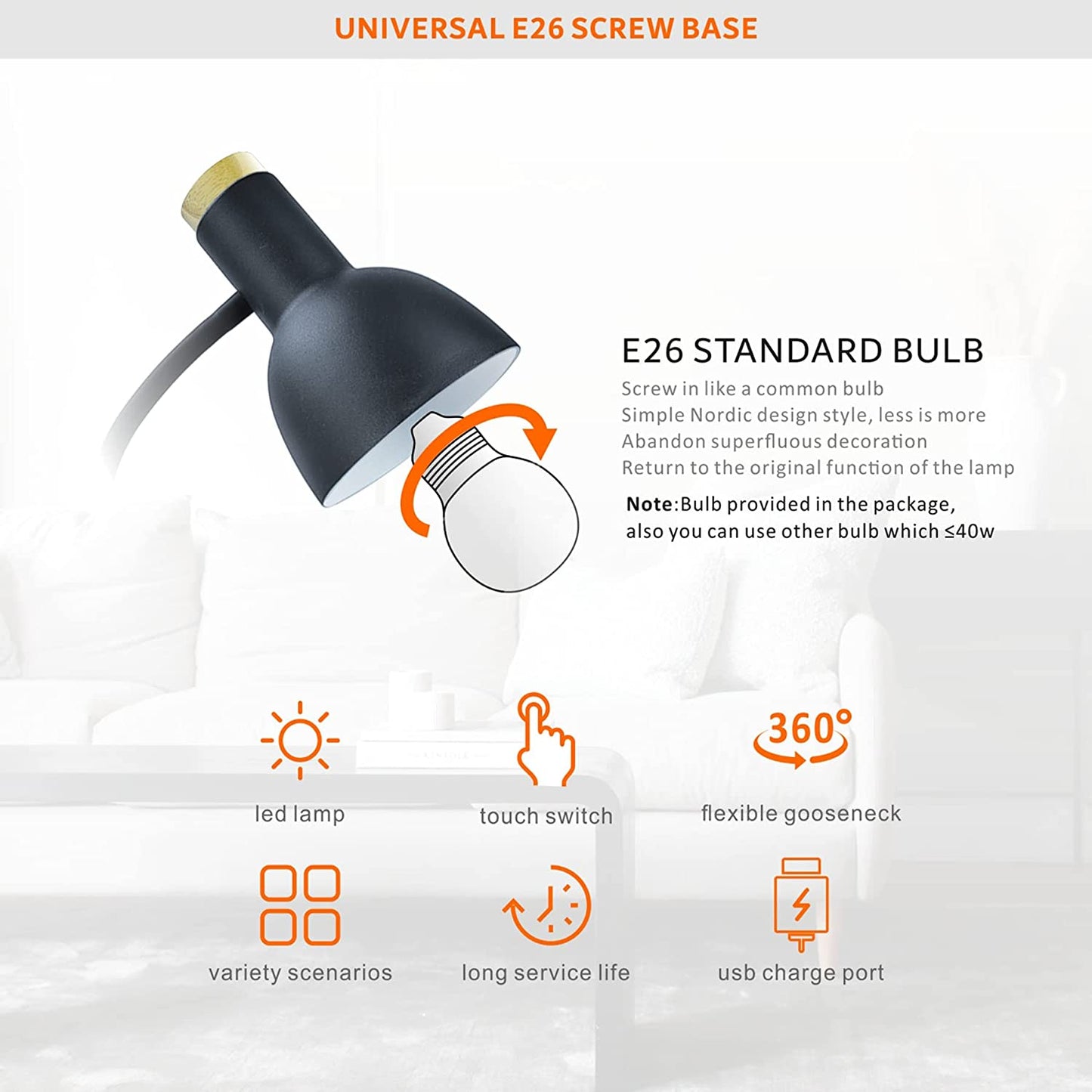 Touch Control LED Desk Lamp - USB Charging Port Table Lamp for Home & Office