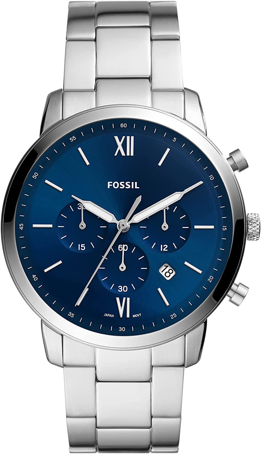 Fossil Neutral Men's Chronograph Watch - Stainless Steel Bracelet or Genuine Leather Band Watches