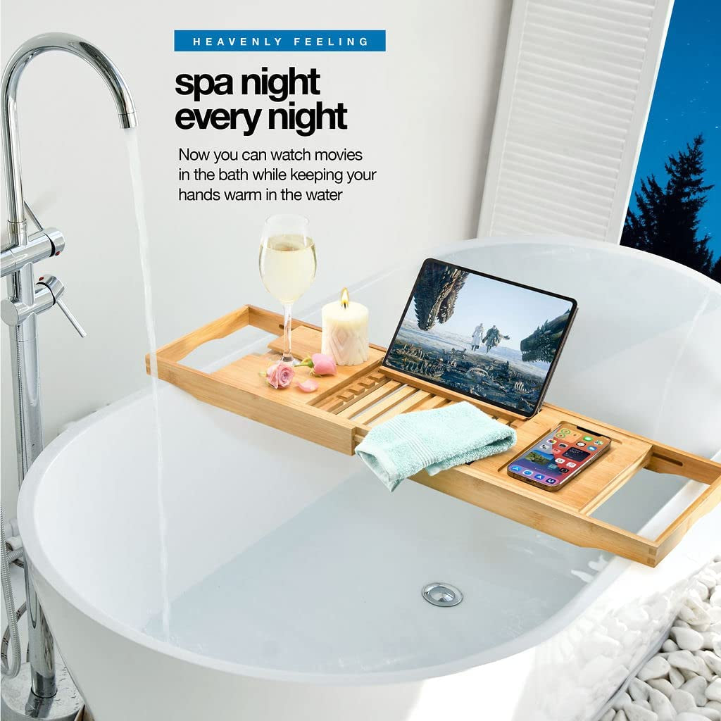 Bathtub Tray Caddy - Foldable Waterproof Bath Tray Phone Gift for Men & Women