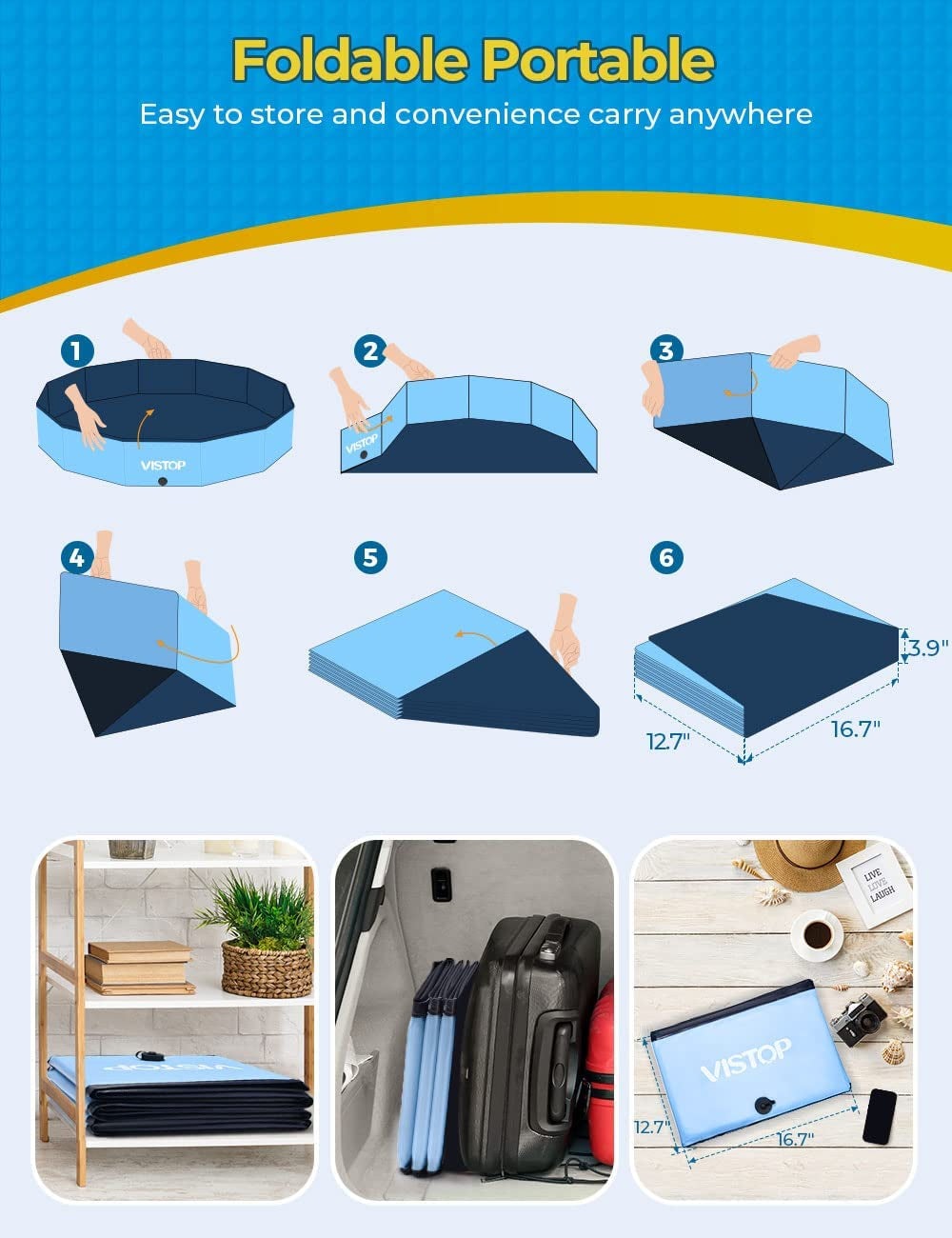 Foldable Dog Pool - Hard Plastic Shell Dogs Cats and Kids Swimming Pool