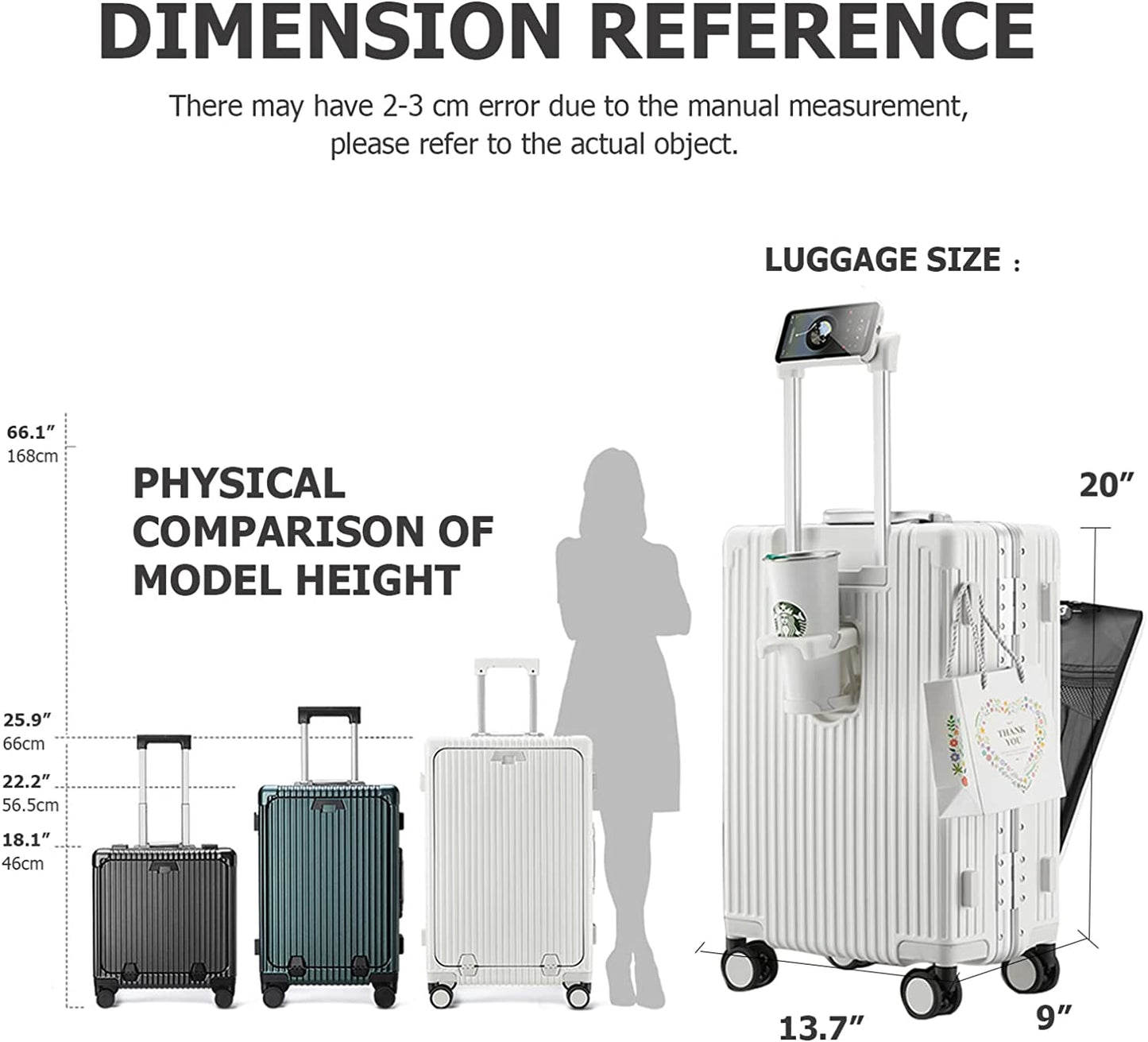 Hardside Expandable Luggage - Built-In TSA Lock Suitcase with USB Port & Cup Holder & Phone Holder