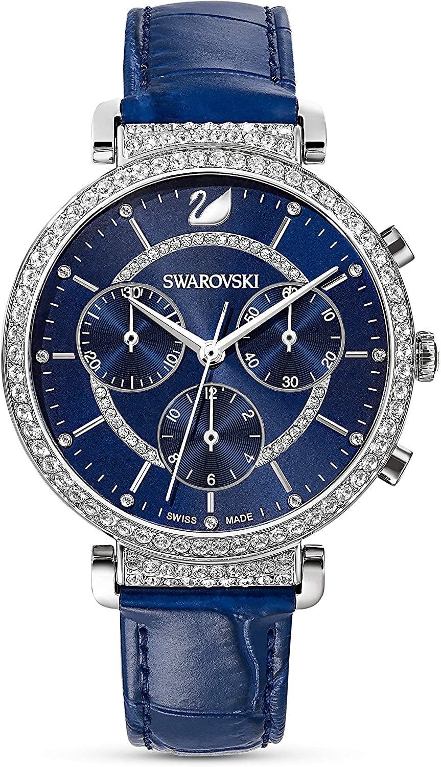 Leather Strap Chrono Crystal Watch