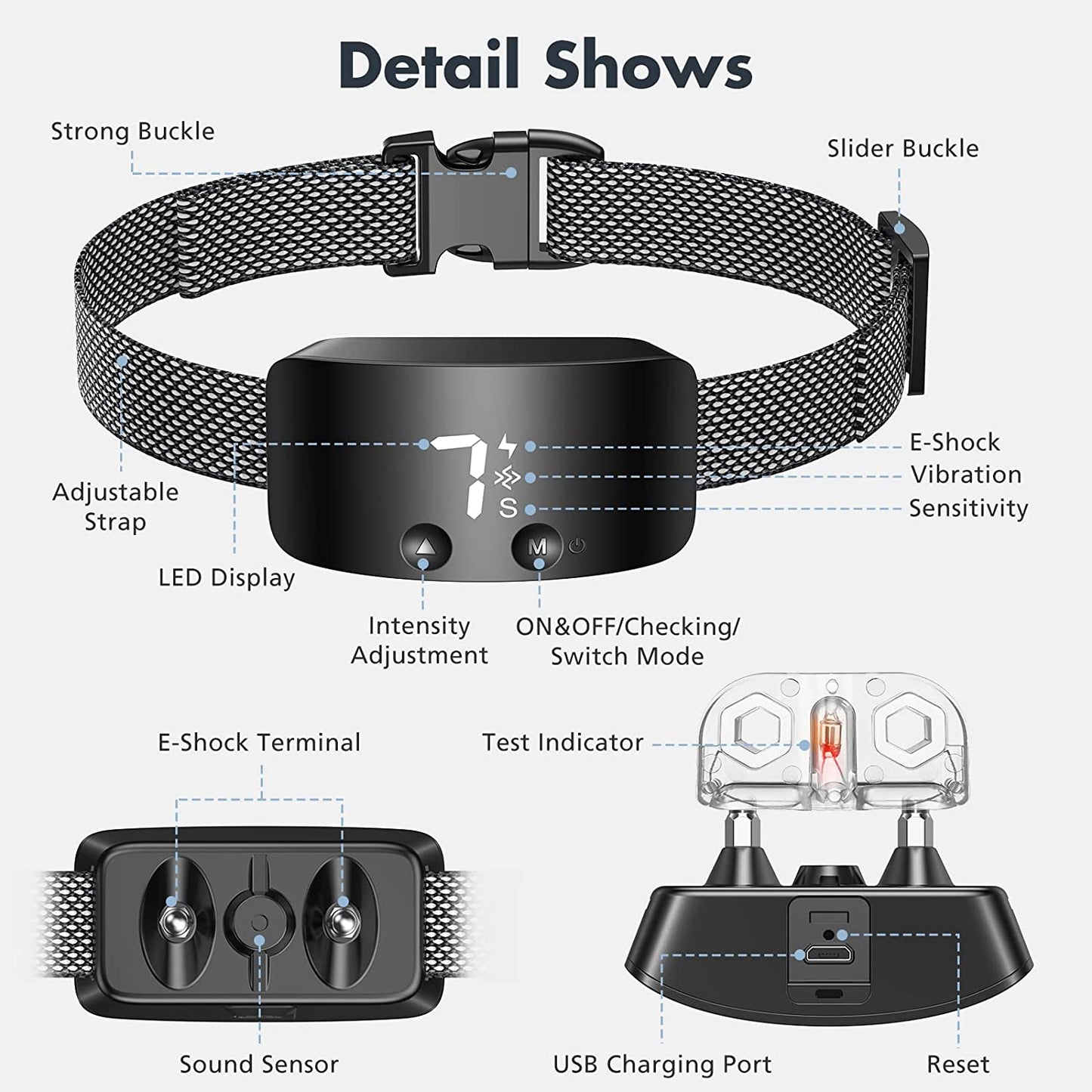 Bark Collar for Dogs Rechargeable anti Barking Training Collar with 7 Adjustable Sensitivity