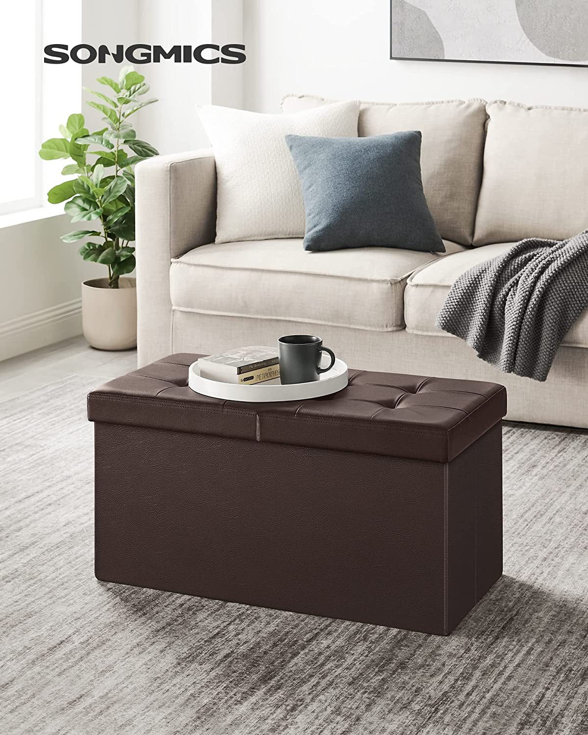 Folding Storage Ottoman Bench - Storage Chest with Flipping Lid 30 Inches