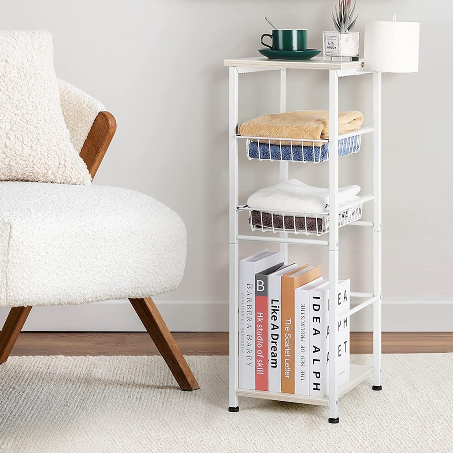 Bathroom Floor Storage Cabinet - Toilet Storage with Drawers and Toilet Paper Holder