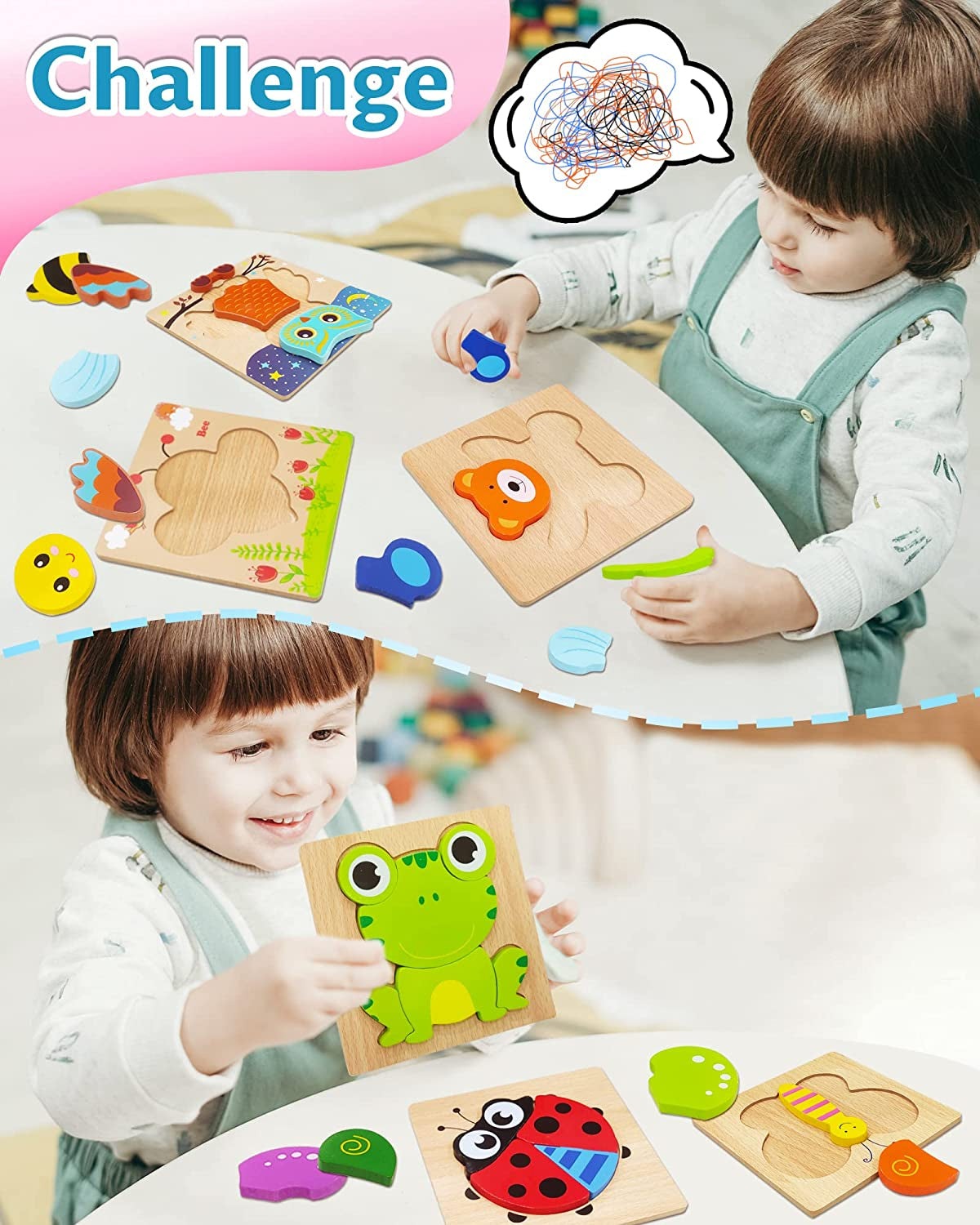 Wooden Puzzles Toys For Boys and Girls Animal Jigsaw Puzzles Learning Educational
