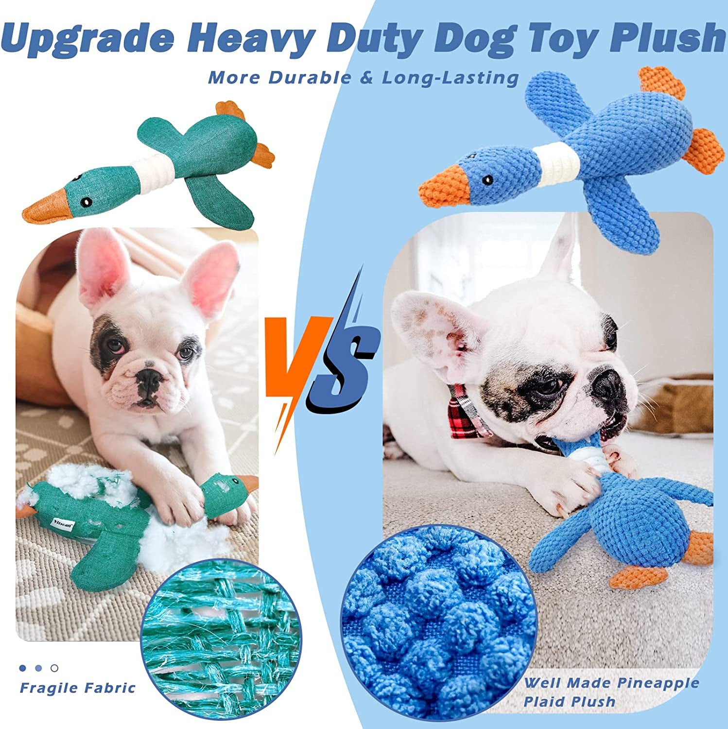 Indestructible Dog Toys for Aggressive Chewers - Crinkle Squeaky Dog Toys for Teething