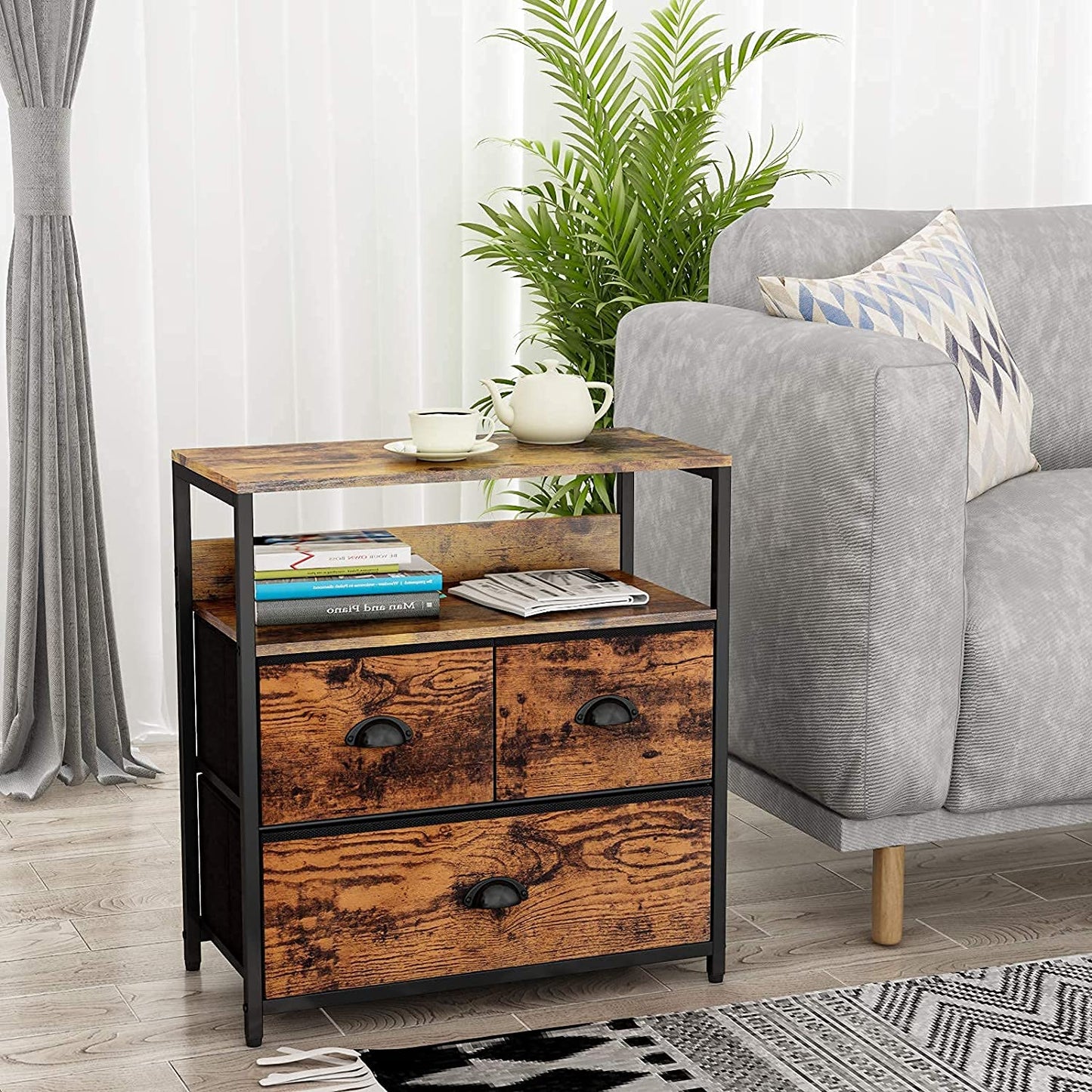 Bedroom Nightstand - Bedside Dresser Organizer with Storage Shelf