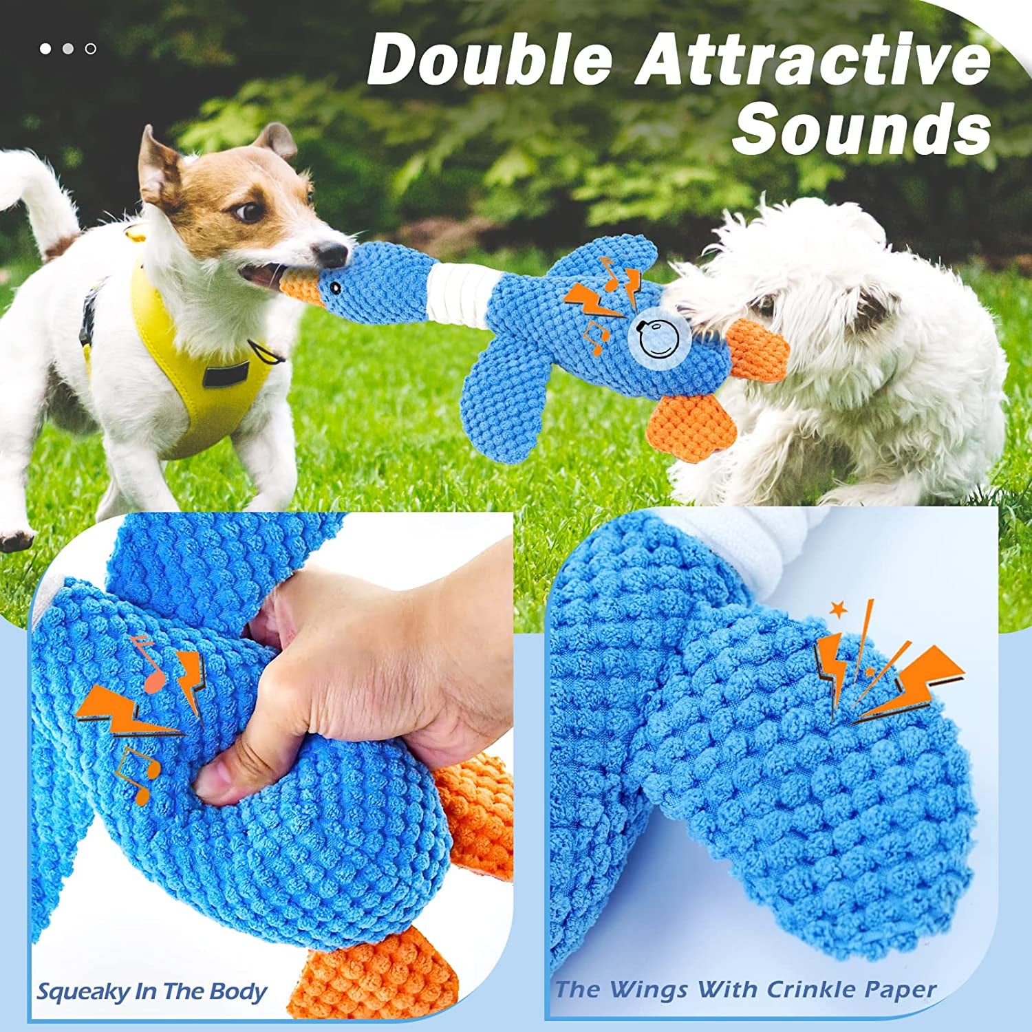 Indestructible Dog Toys for Aggressive Chewers - Crinkle Squeaky Dog Toys for Teething