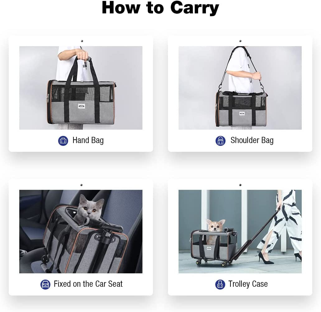 Cat and Dog Carrier with Wheels - Airline Approved Rolling Pet Carrier with Telescopic Handle and Shoulder Strap