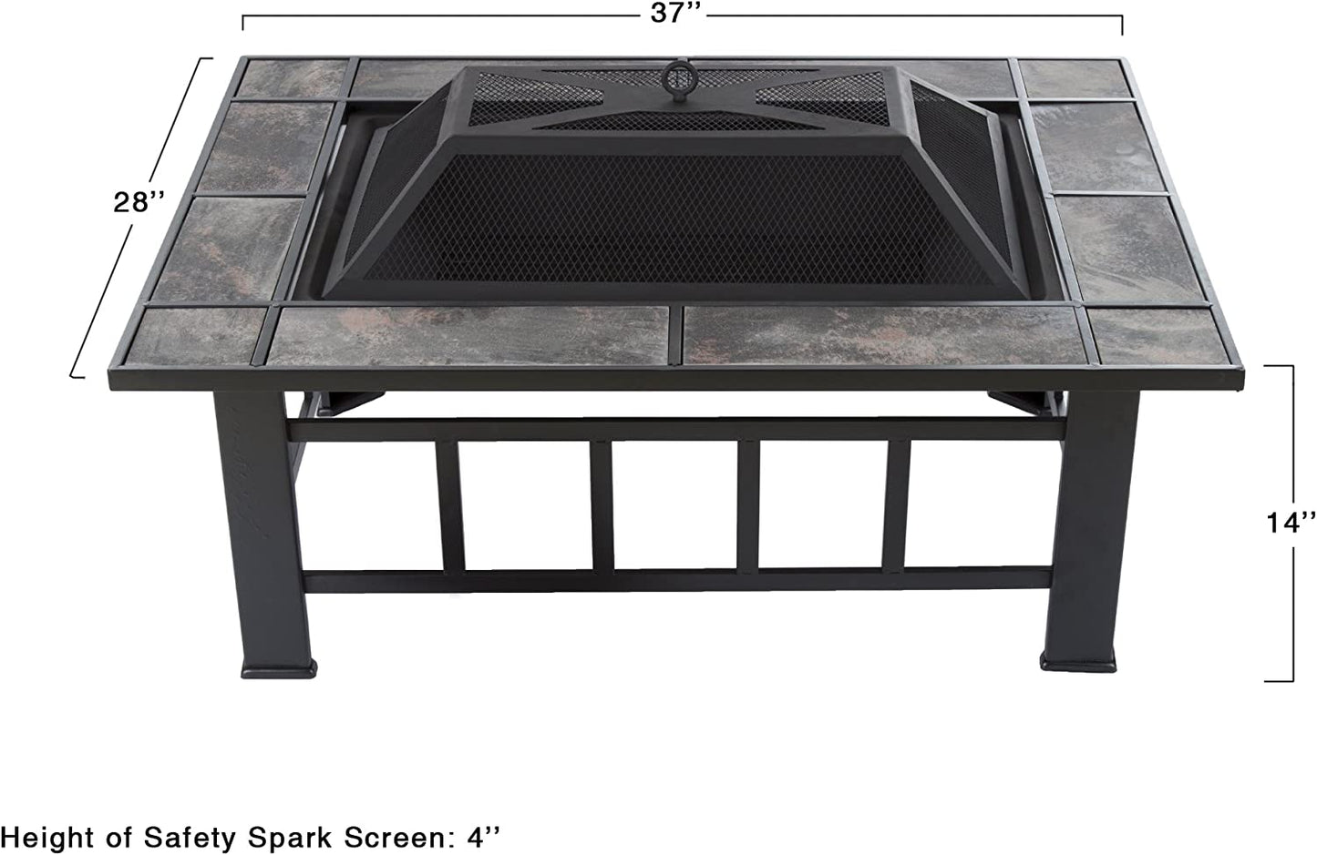 Marble Tile Rectangular Firepit - Fire Pit Set Includes Screen Cover and Log Poker