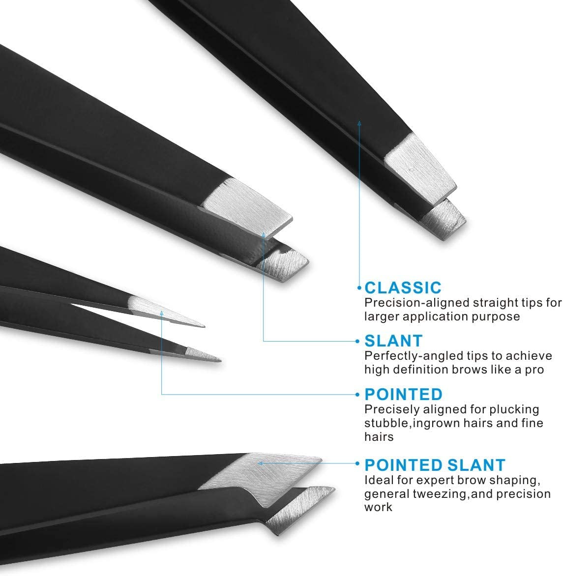 Tweezers Set - Professional Stainless Steel Tweezers for Hair Facial Splinter