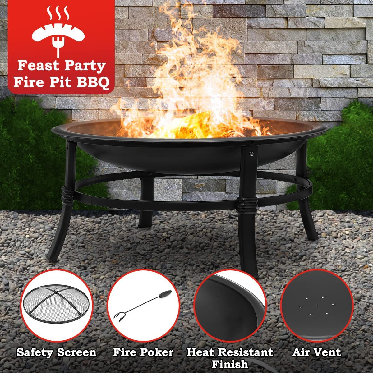 Wood Burning Firepit Bowl for Backyard Camping/Deck Picnic