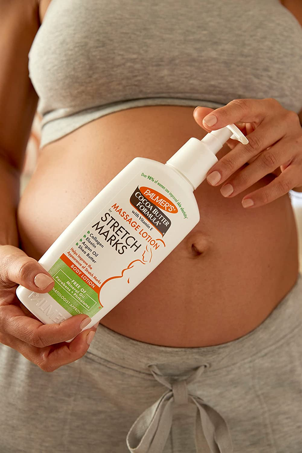 Cocoa Butter - Massage Lotion for Stretch Marks Pregnancy Skin Care - Belly Cream with Collagen Elastin Argan Oil and Shea Butter