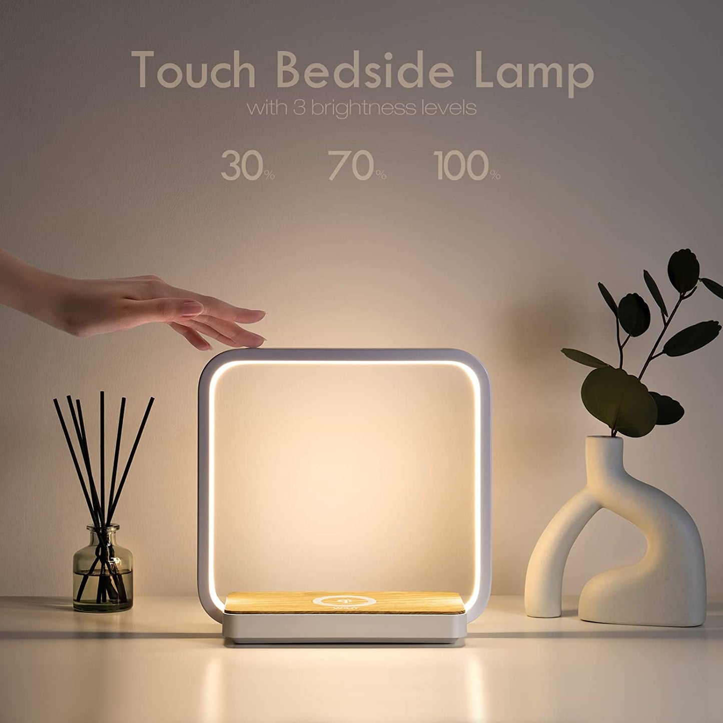 Bedside Lamp with Wireless Charger Touch Control Desk Lamp for Decor