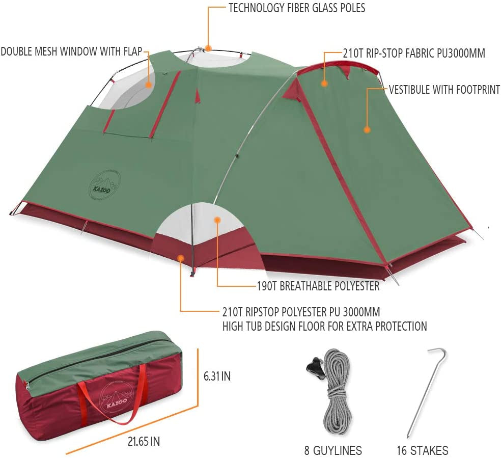2 Person Camping Tent - Easy Setup Waterproof Family Tents
