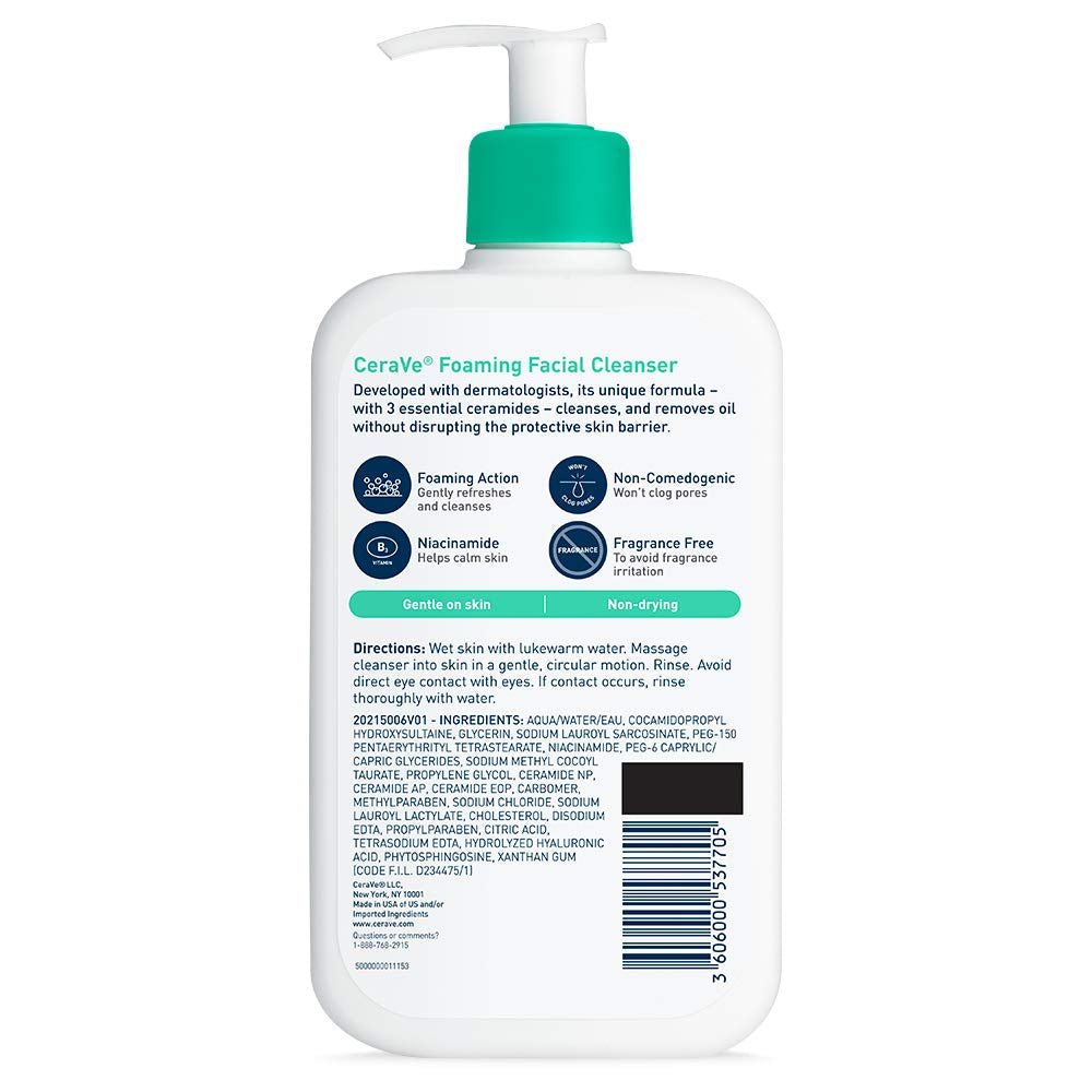 Cerave - Foaming Facial Cleanser Daily Face Wash for Oily Skin with Hyaluronic Acid Ceramides and Niacinamide
