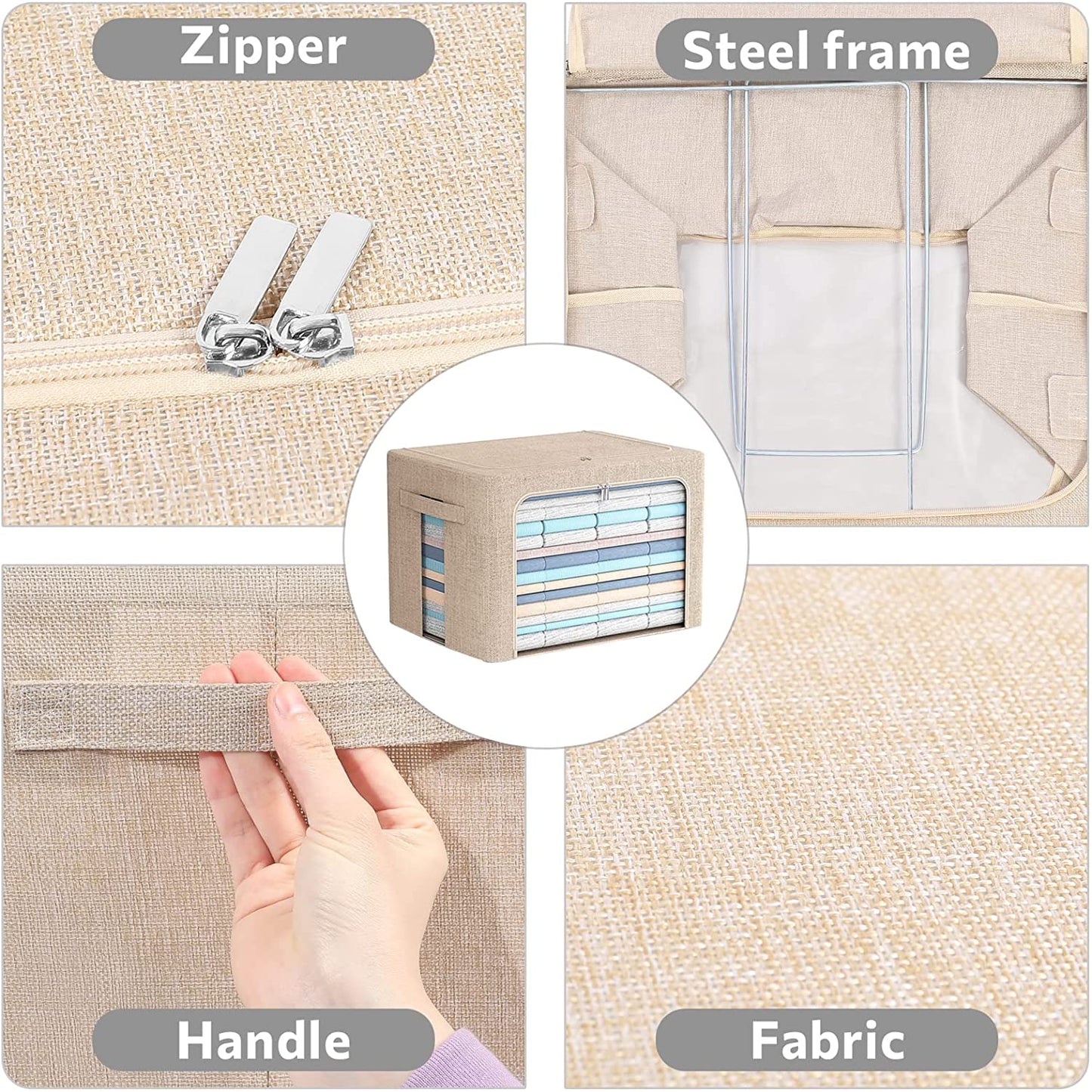Clothes Storage Box - Stackable Storage Box Foldable Linen Fabric Box Organizer 2 Pack