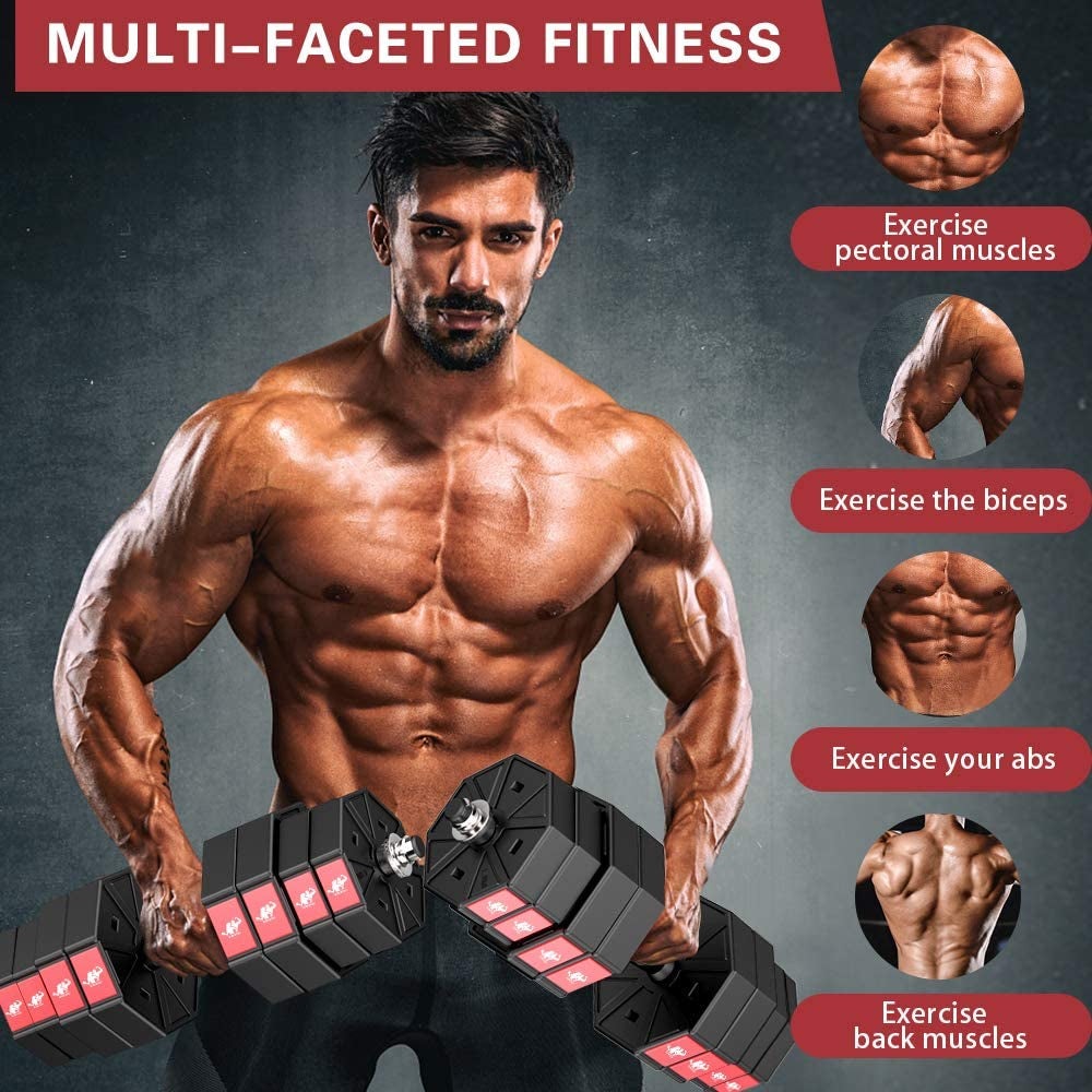 3 in 1 Adjustable Weights Dumbbells and Barbell Set 44Lbs 66Lbs 88Lbs