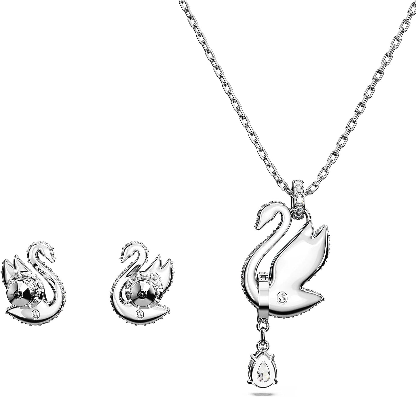 Iconic Swan Jewelry Set - Necklace and Earrings with Blue Swan Motif Rhodium Finish