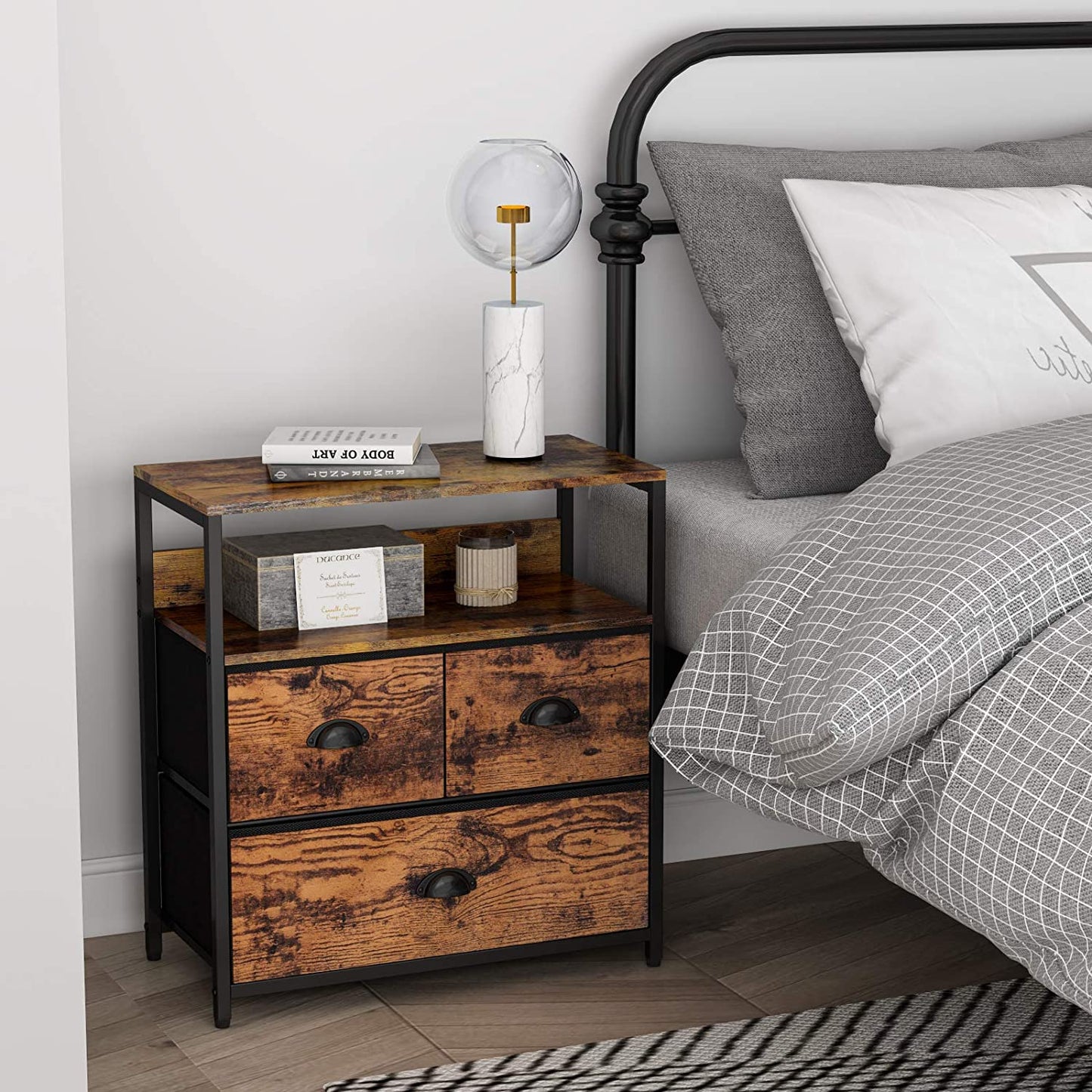 Bedroom Nightstand - Bedside Dresser Organizer with Storage Shelf