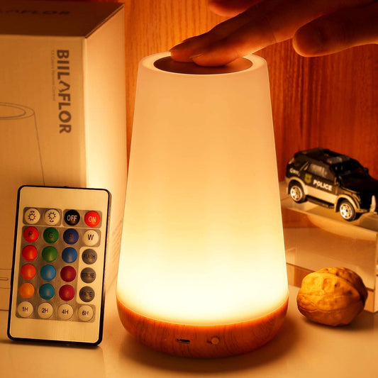 Touch Lamp Portable Bedside Lamps - USB Charging Port 5 Level Light & 13 Color Changing RGB Night Light