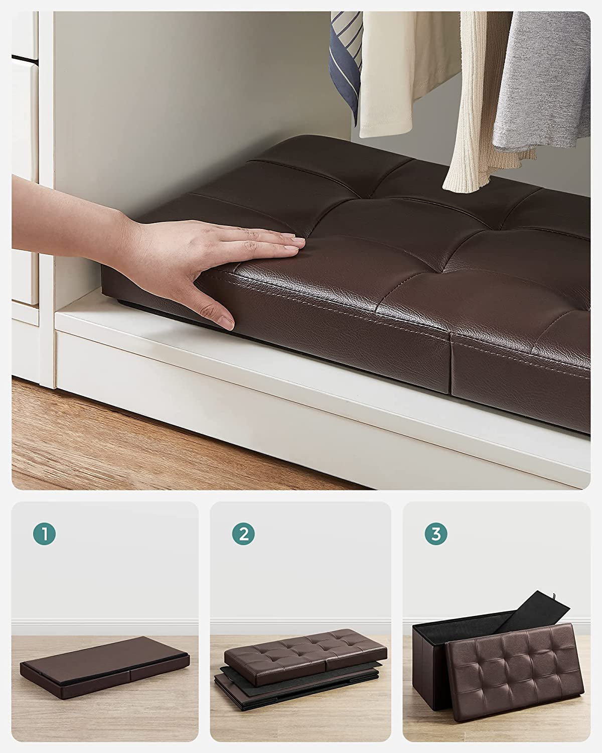 Folding Storage Ottoman Bench - Storage Chest with Flipping Lid 30 Inches