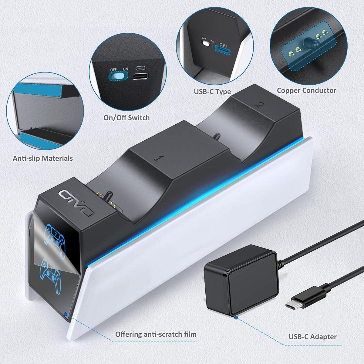 PS5 Controller Charger Station - Fast Controller Charging Stand & AC Adapter 5V/3A Dual