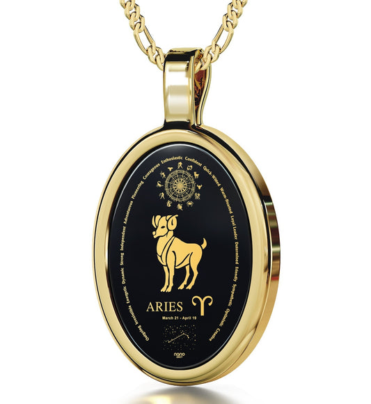Aries Necklace Inscribed on Onyx Stone