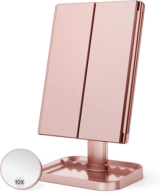 Makeup Mirror - Vanity Mirror with LED Lights Touch Control & Trifold