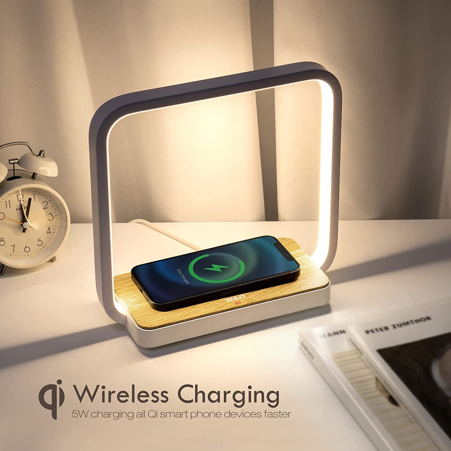 Bedside Lamp with Wireless Charger Touch Control Desk Lamp for Decor