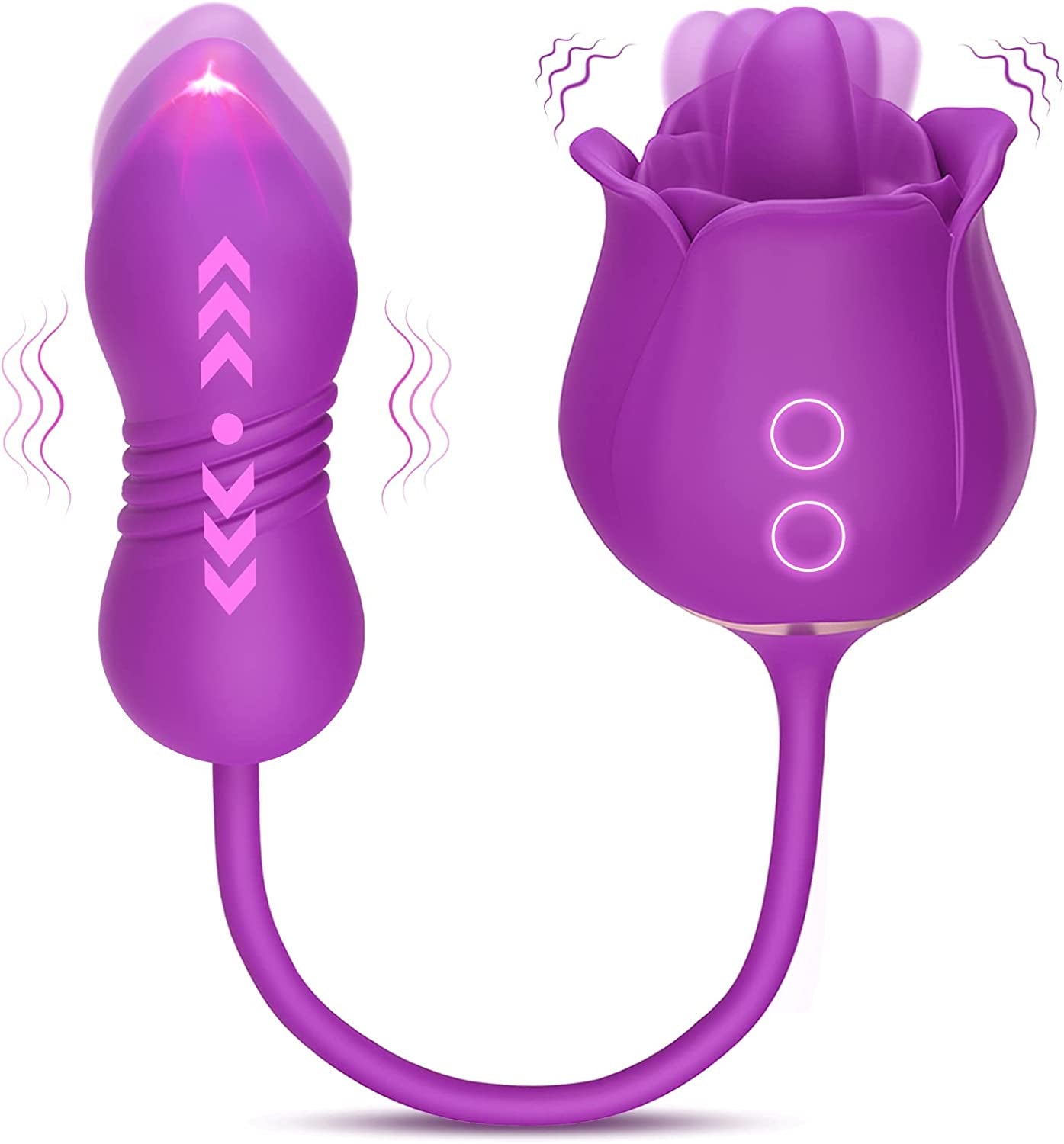 3 In 1 Rose Sex Toy Dildo Vibrator - Rose Stimulator with 9 Tongue Licking & 9 Thrusting Dildo Vibrators