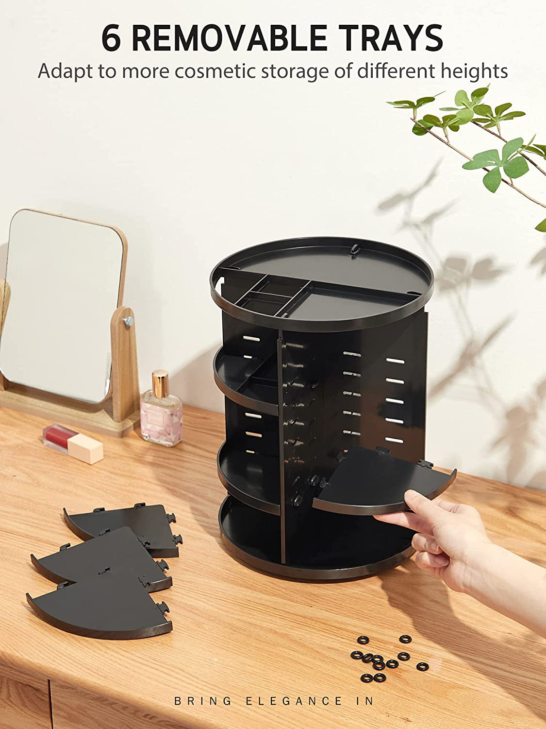 360 Rotating Makeup Organizer DIY Adjustable Bathroom Cosmetics Storage Box