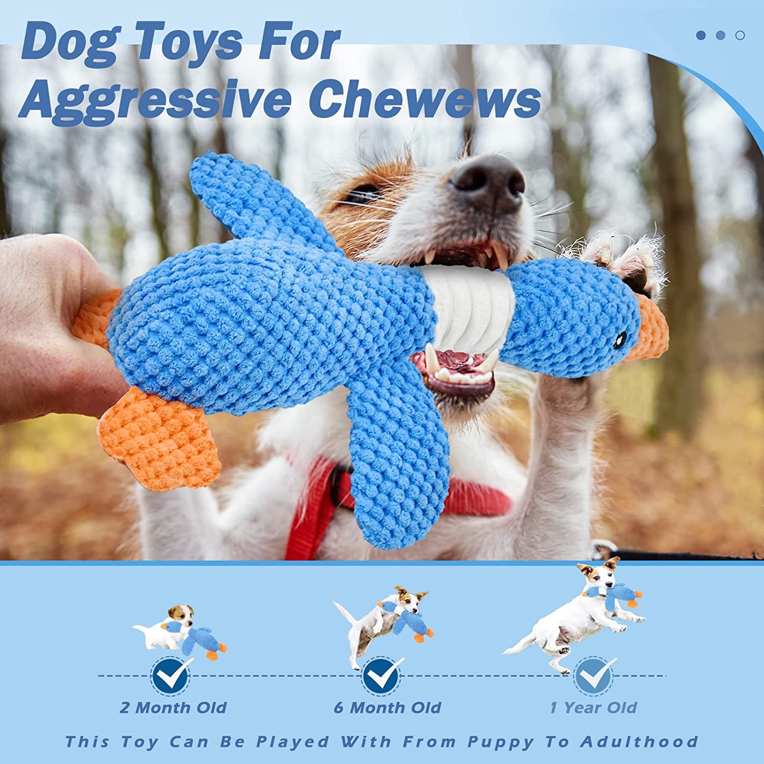 Indestructible Dog Toys for Aggressive Chewers - Crinkle Squeaky Dog Toys for Teething