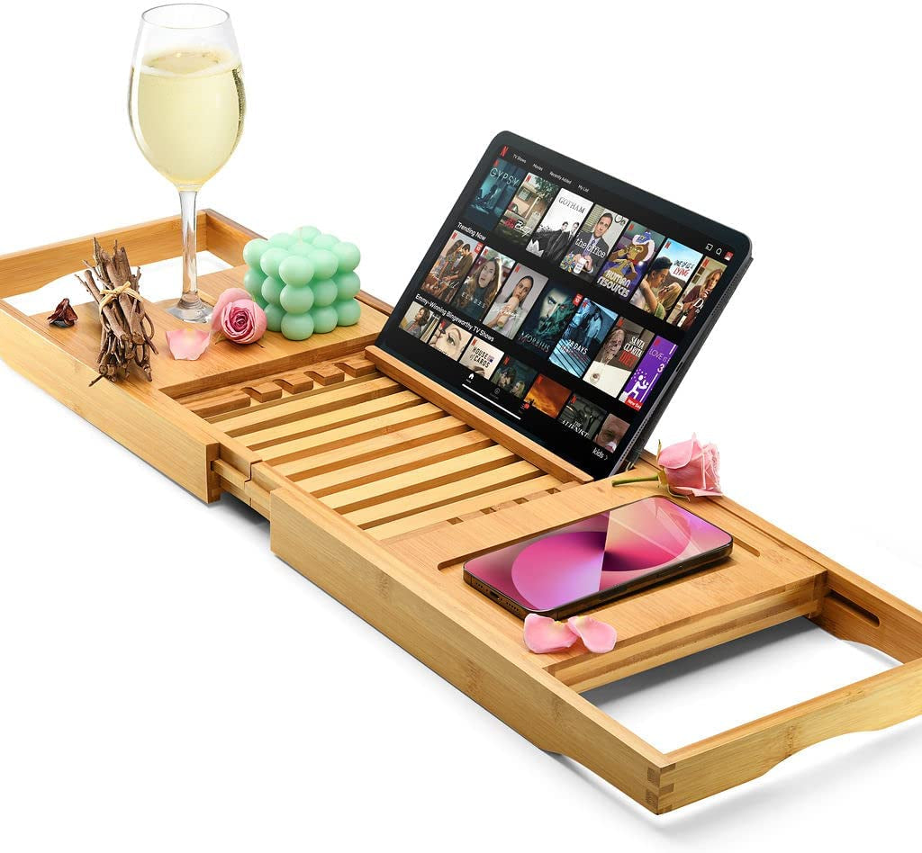 Bathtub Tray Caddy - Foldable Waterproof Bath Tray Phone Gift for Men & Women