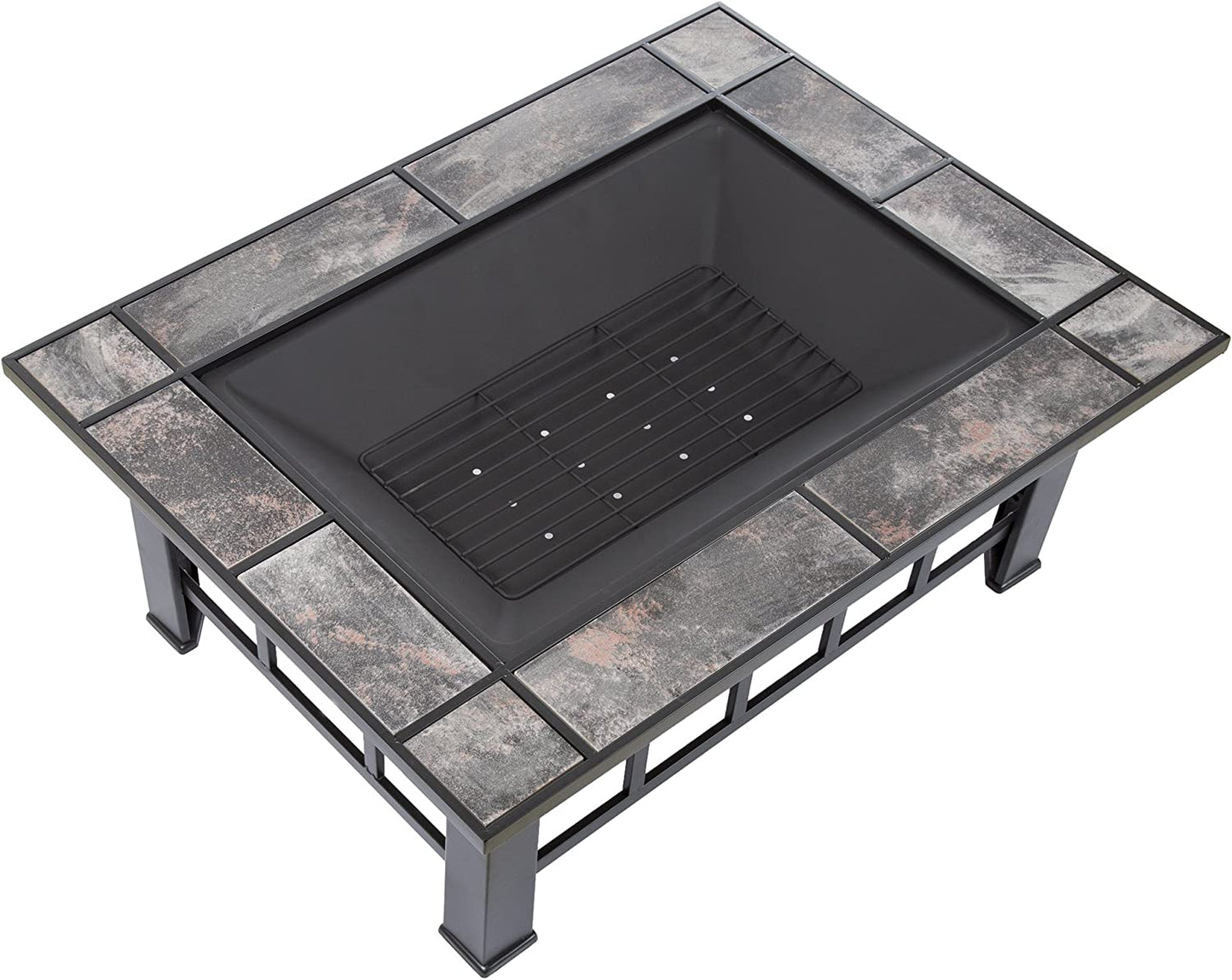 Marble Tile Rectangular Firepit - Fire Pit Set Includes Screen Cover and Log Poker