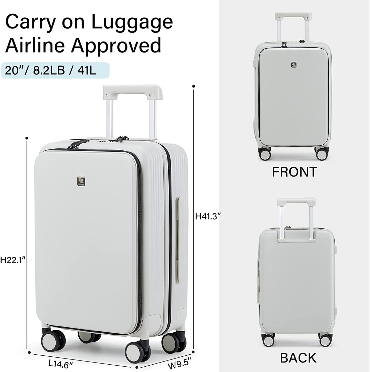 Carry on Luggage with Spinner Wheels Hard Suitcases with Front Pocket & TSA Lock