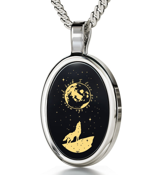 I Love You to the Moon and Back Necklace 24k Gold Inscribed on Onyx