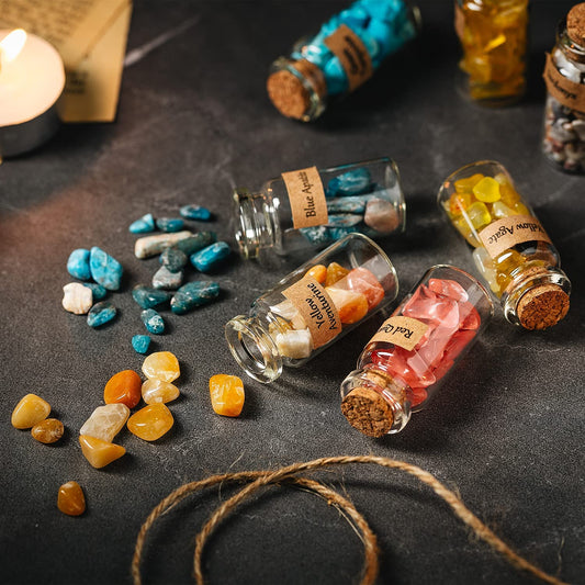 48-Piece Crystal and Healing Stones Set: Assorted Gemstones in Bottles
