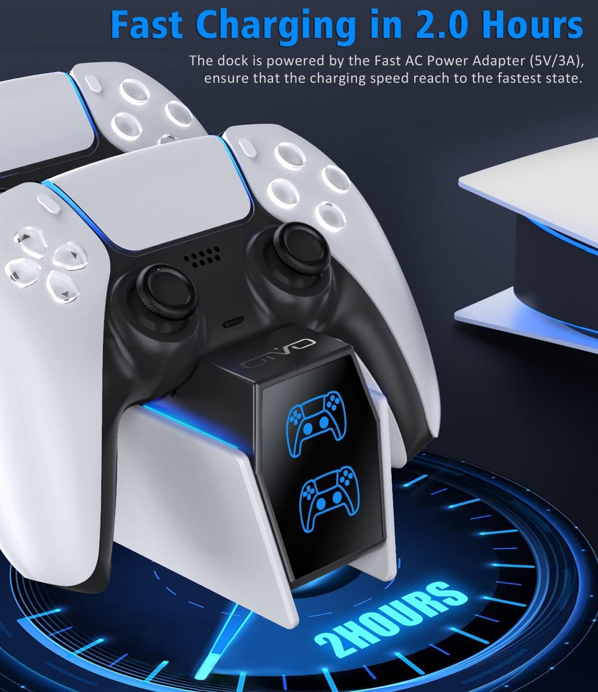 PS5 Controller Charger Station - Fast Controller Charging Stand & AC Adapter 5V/3A Dual